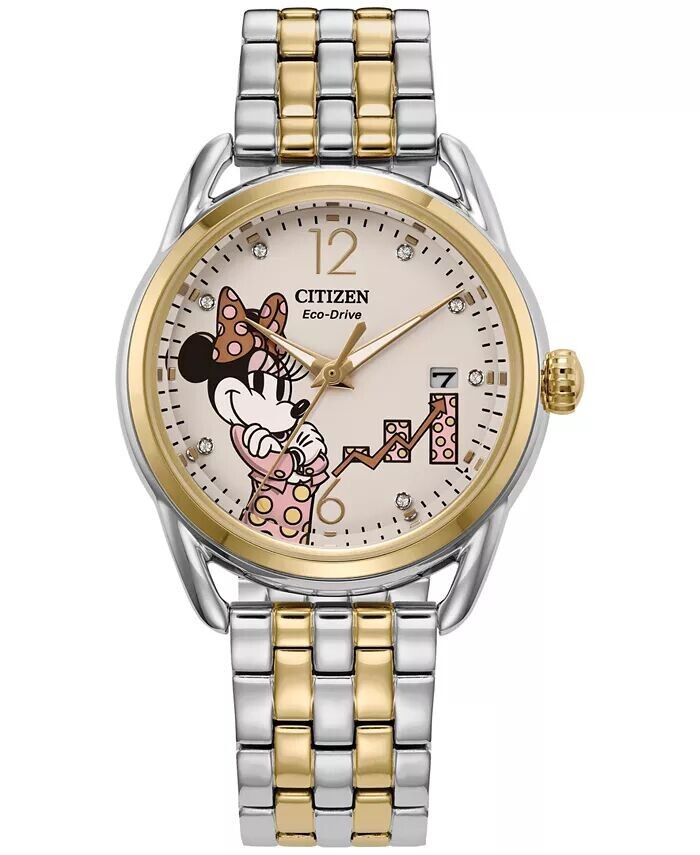 

Женские двухцветные часы Eco-Drive с браслетом из нержавеющей стали Disney Empowered Minnie Mouse, 36 мм Citizen