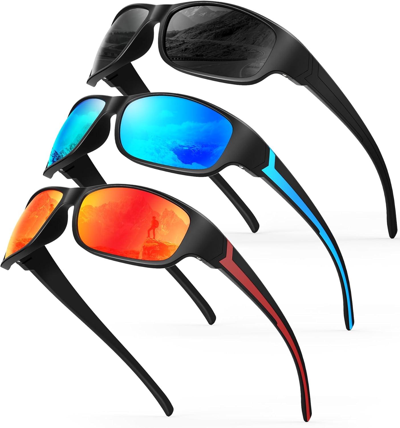 

Мужские поляризованные солнцезащитные очки, спортивные солнцезащитные очки с обтекаемой формой для велоспорта и бега с защитой от УФ-излучения UV400 QALLY, Grey/Ice Blue/Red