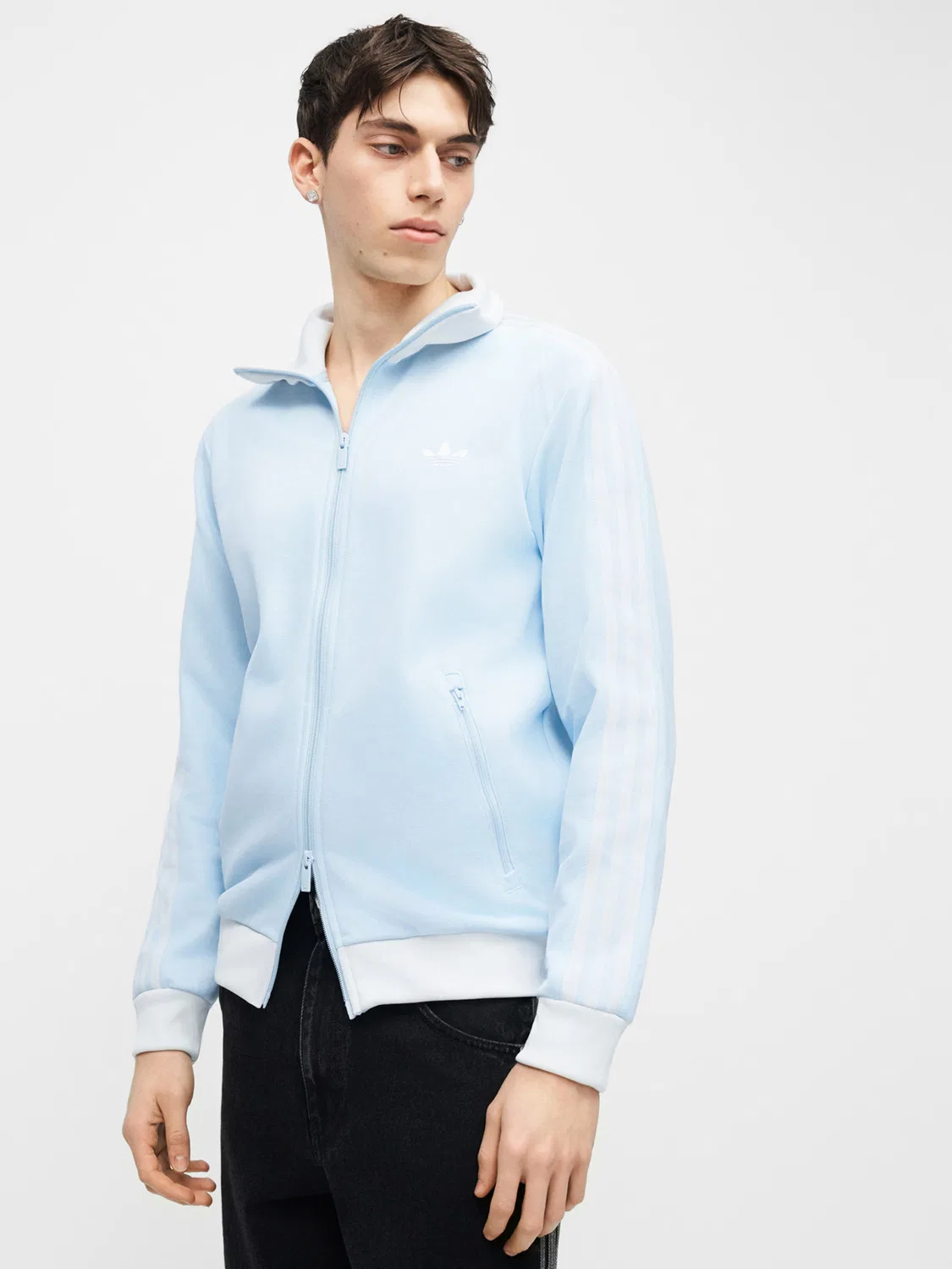 Толстовка на молнии Adidas Originals Classic светло-голубого цвета — фото 4