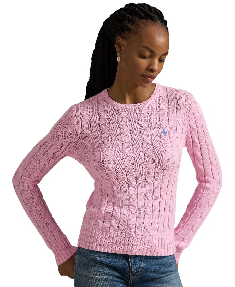 Свитер с круглым вырезом и косами Carmel Pink Polo Ralph Lauren