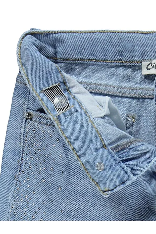 Детские джинсы для девочек широкие с принтом Civil Girls, Light Blue — фото 3