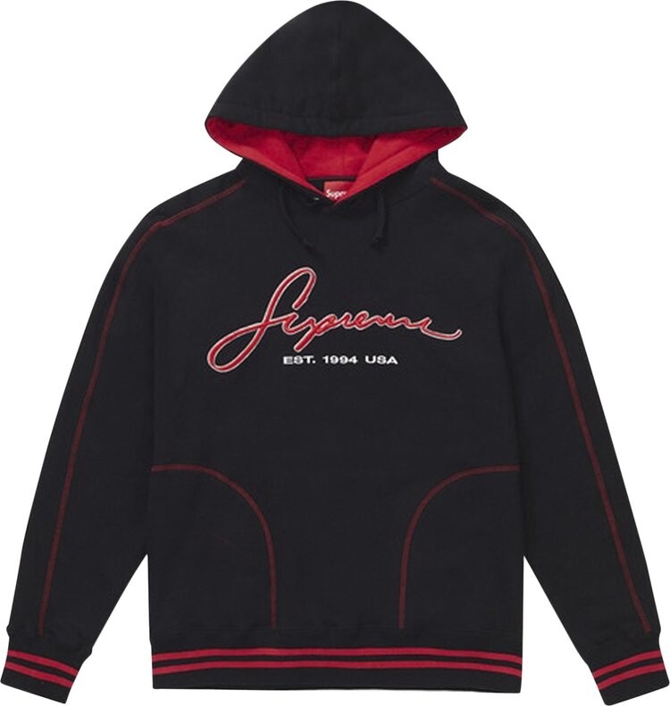 

Толстовка Supreme Contrast Embroidered Hooded Sweatshirt 'Black', черный