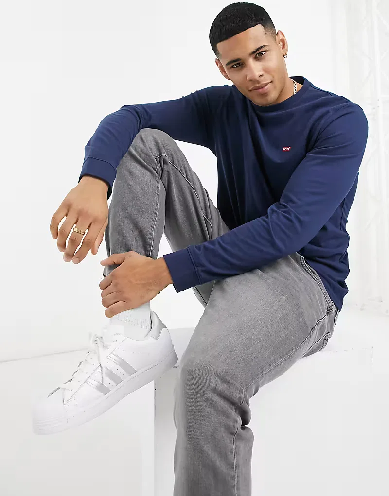 Топ с длинным рукавом с маленьким логотипом batwing original Levi's, темно-синий