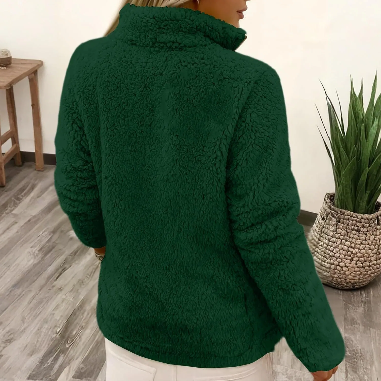 Женский свитшот с длинным рукавом из флиса, Quarter Zip, зелёный — фото 3
