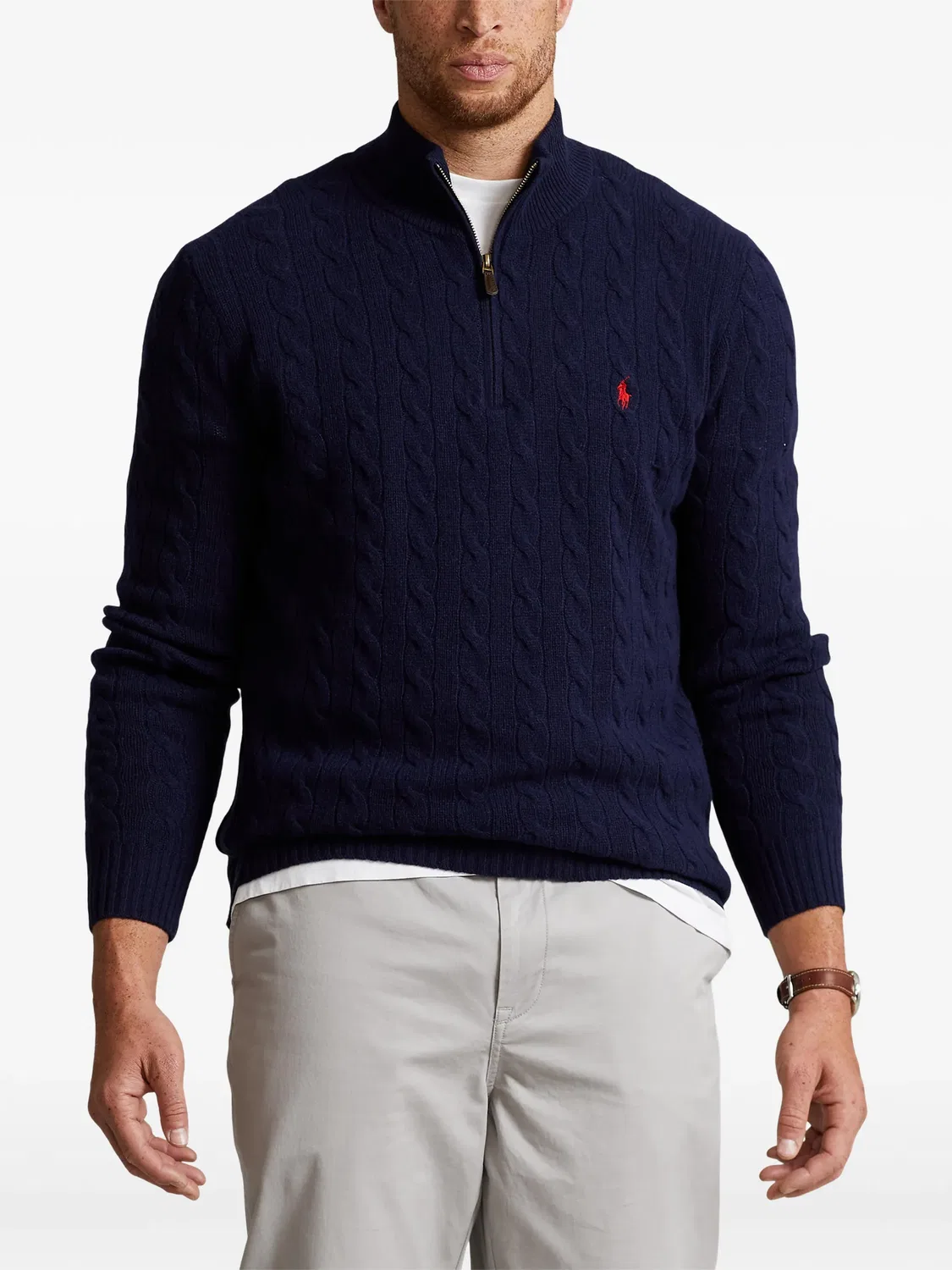 Polo Ralph Lauren Свитер с косами и полумолнией, синий — фото 2