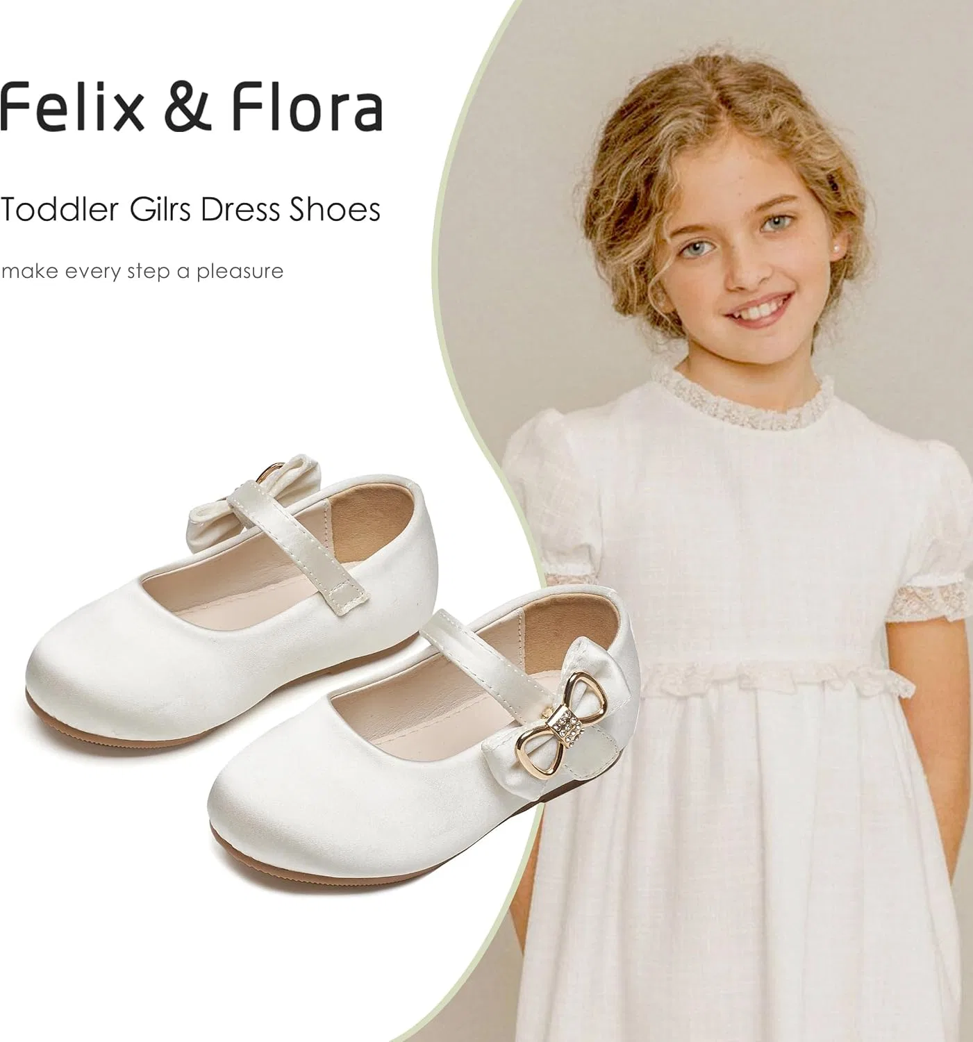 Детские туфли-балетки для девочек с цветочным принтом Felix & Flora, Ivory White — фото 4