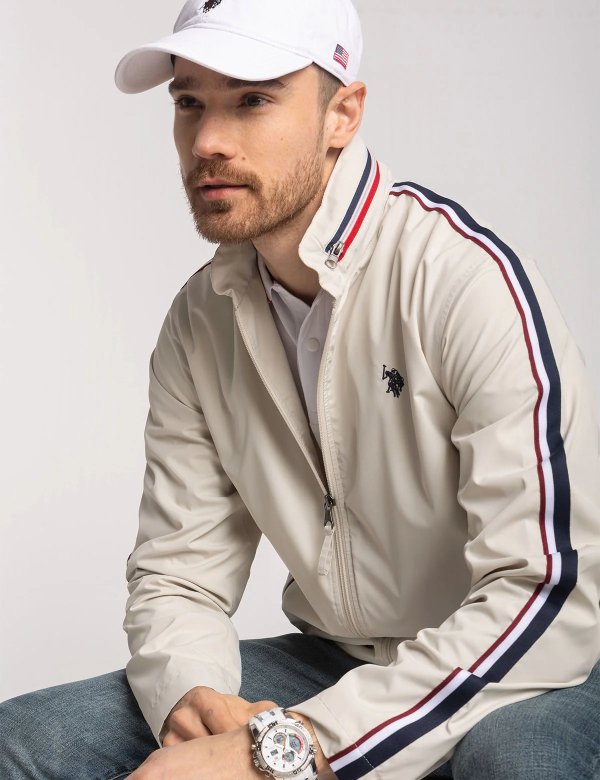 

Куртка U.S. Polo Assn Signature Stripe Stow Hood, светло-серый