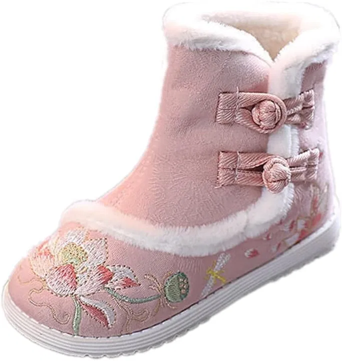 Детские зимние ботинки для девочек с вышивкой MATERUIEYES, Pink