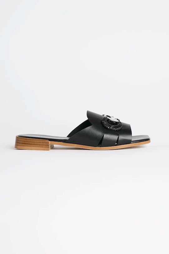 Кожаные шлепанцы Petalo Brooch Slide Karl Lagerfeld, черный