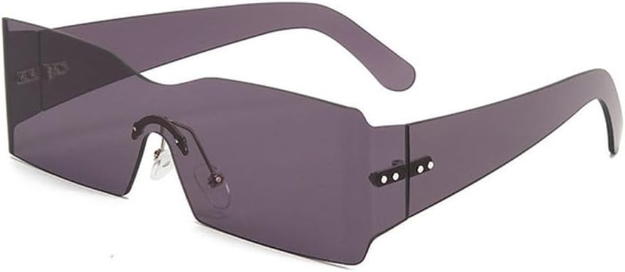 

Солнцезащитные очки без оправы в единой конструкции для мужчин, женщин, мальчиков, модные, с заклепками, в стиле «футуристический ветер», солнцезащитные очки generic, Purple