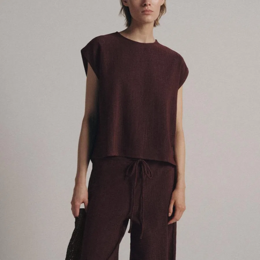 Женская футболка с круглым вырезом Burgundy Red ZARA, Burgundy Burgundy — фото 4