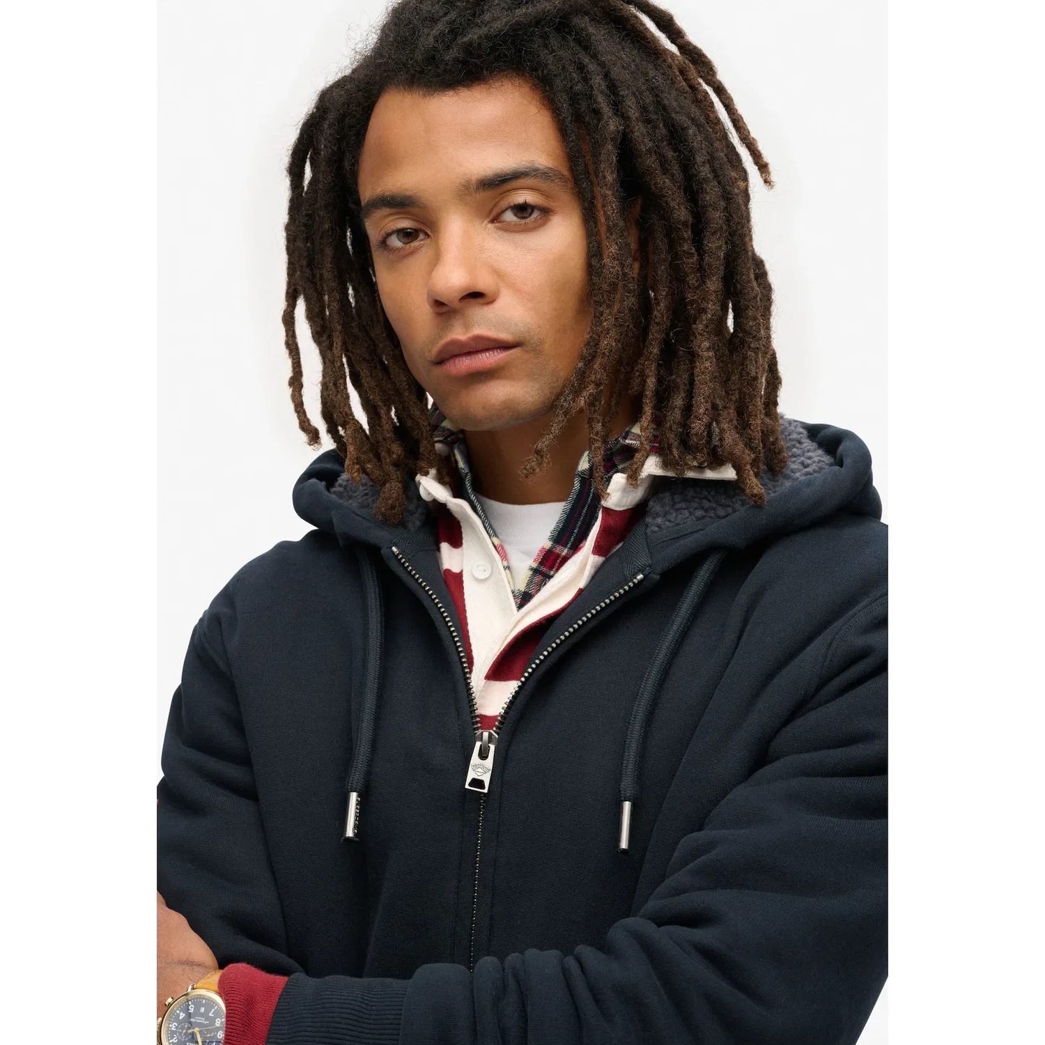 Мужской худи на молнии с принтом Borg Lined Ziphood Superdry, Eclipse Navy — фото 2