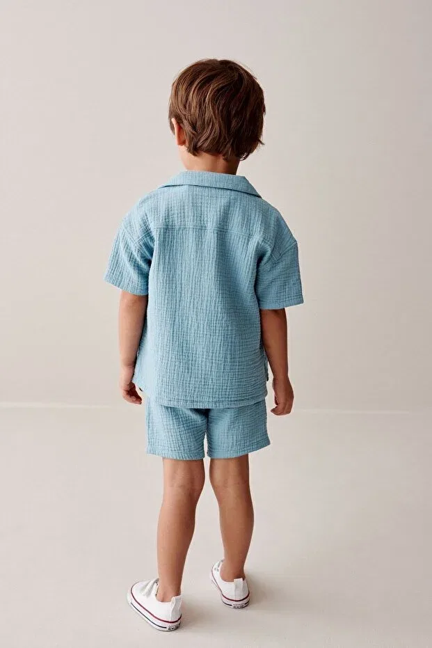 Детский комплект из рубашки и шорт с принтом 3-piece set Next Baby, Blue — фото 2