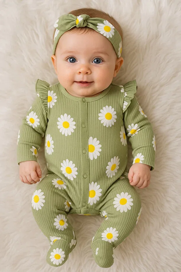 Детский комбинезон для девочек с цветочным принтом Daisy Pattern Linda Harris, Light Green