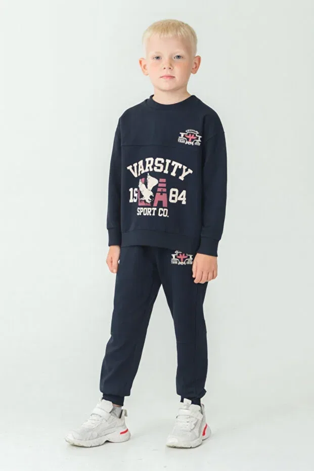 Детский комплект спортивного костюма для мальчиков с принтом Varsity Ahengim, Navy Blue — фото 3