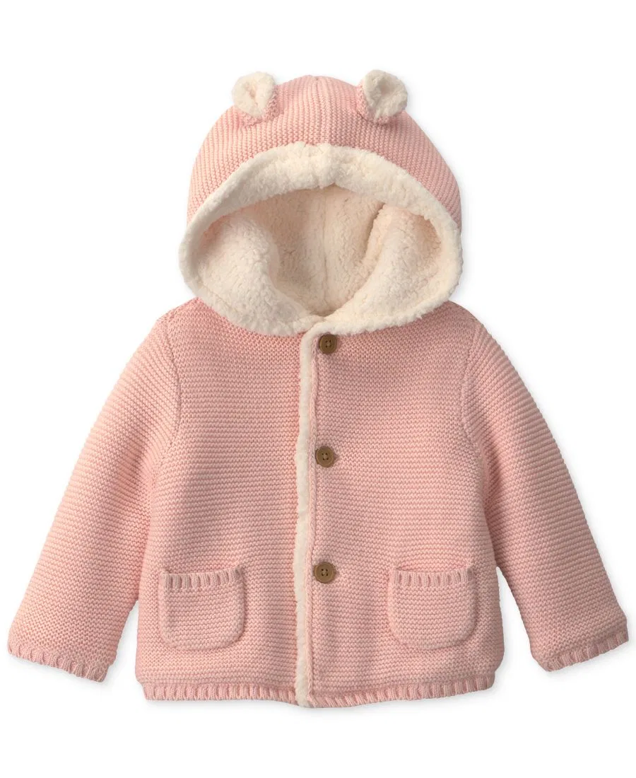 Детский вязаный худи с капюшоном и подкладкой из флиса, модель Bear Sweater Carter's, Pink