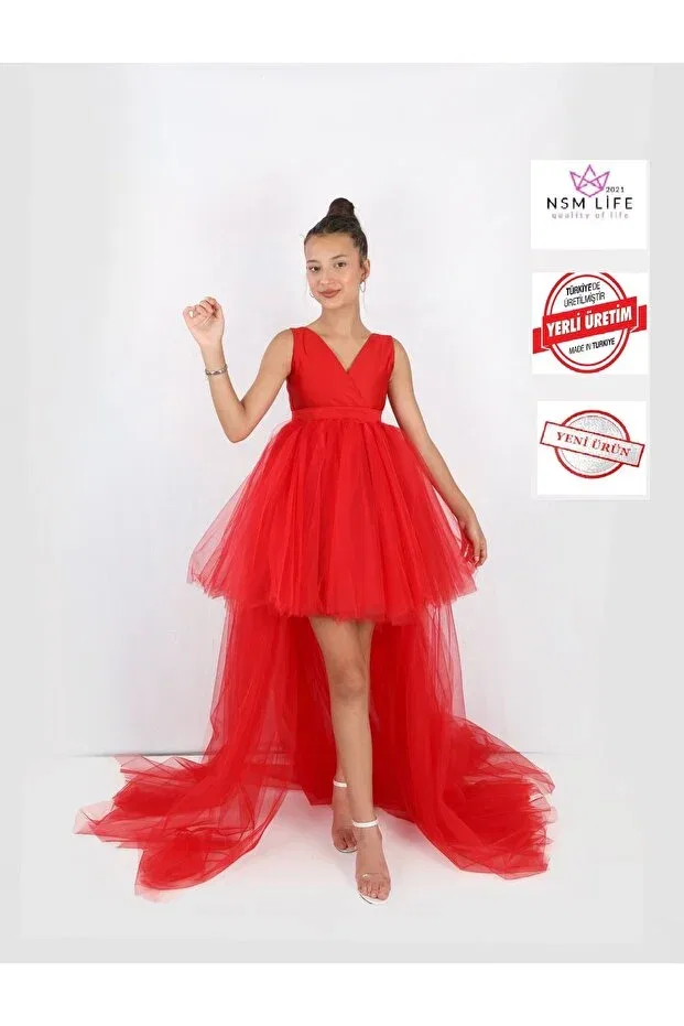 Детское платье для девочек сатиновое 2021 Nsm Life Quality Of Life, Red
