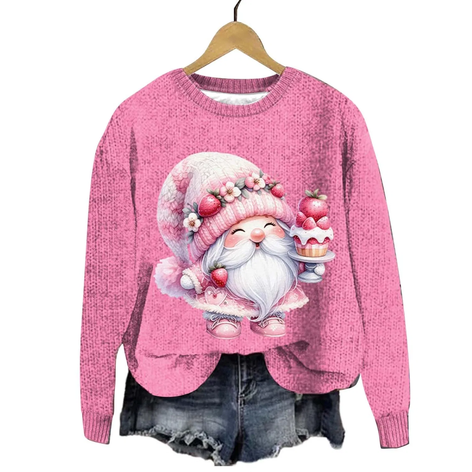 Женский свитшот с принтом Ugly Santa Claus HUIFUAO, Z01 Hot Pink — фото 2