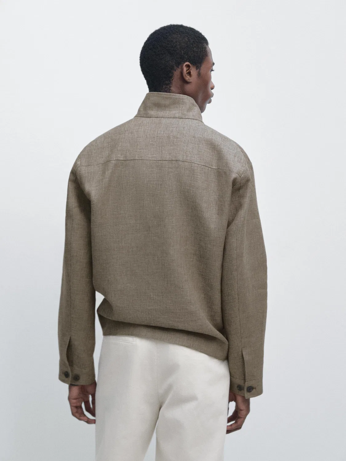 Бомбер из смесовой льняной ткани с воротником Massimo Dutti, бежевый меланж — фото 3