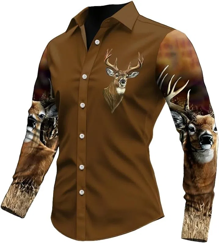 Мужская футболка с принтом Western Style Elk, коричневый