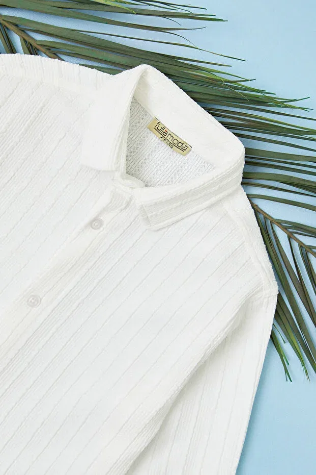 Детская рубашка для мальчиков с жаккардовым узором Fulla Moda, White — фото 3