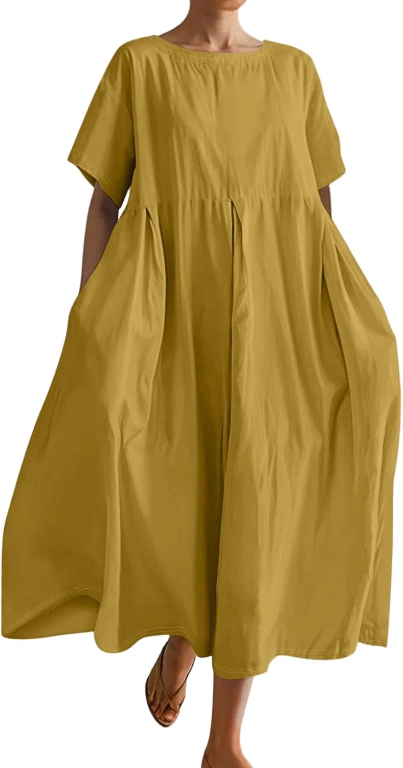 Женское летнее свободное платье макси, Yellow