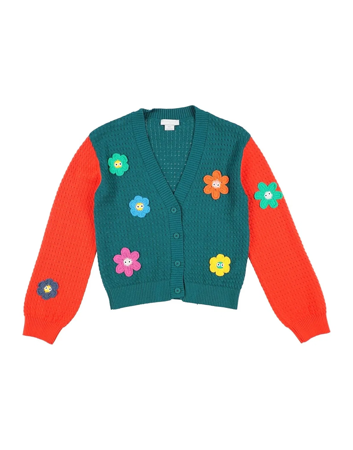 Детский вязаный кардиган для девочек с цветочными аппликациями Stella Mccartney Kids, темно-зеленый