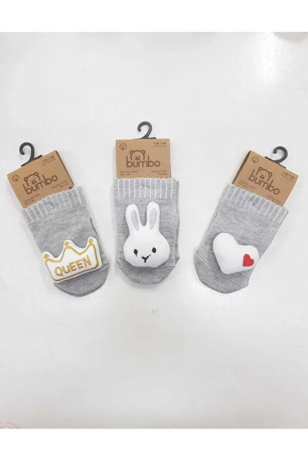 Детские носки с животным принтом 3-Pack of non-slip baby socks with accessories Baby By Bumbo, Gray