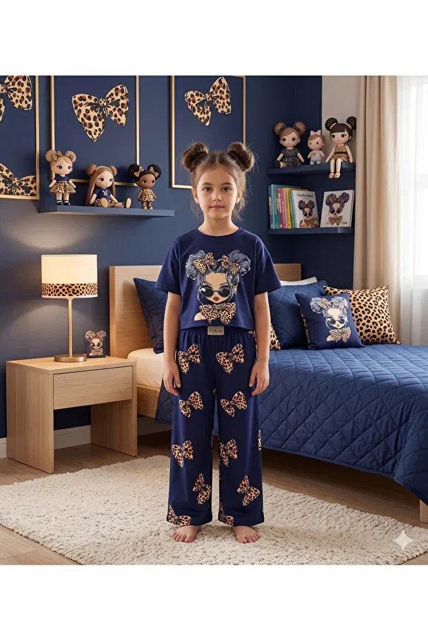 Детский комплект для девочек с принтом Leopard Fil Kids, Navy Blue