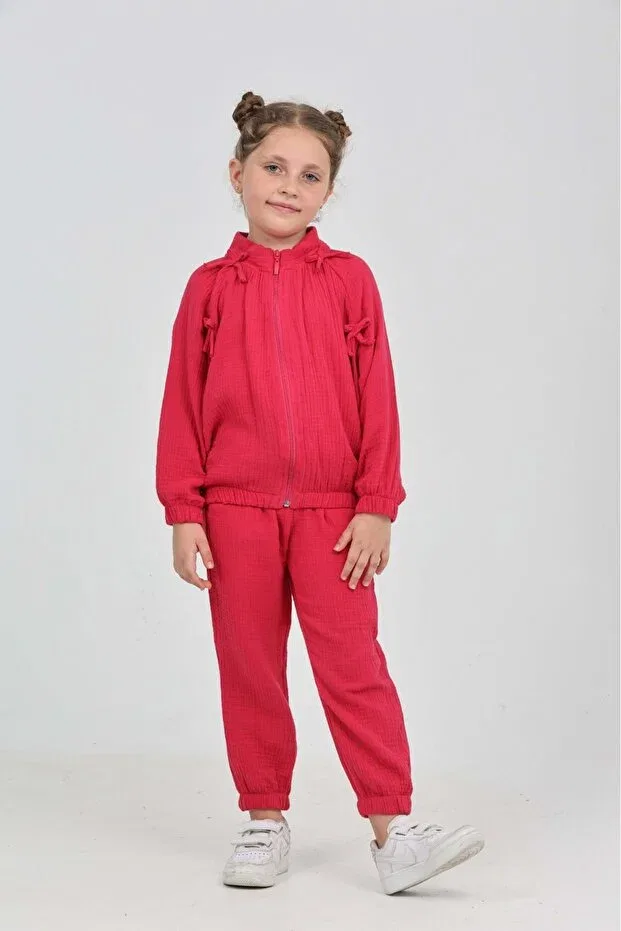 Детский комплект спортивного костюма для девочек с бантом Toontoy, Fuchsia — фото 3