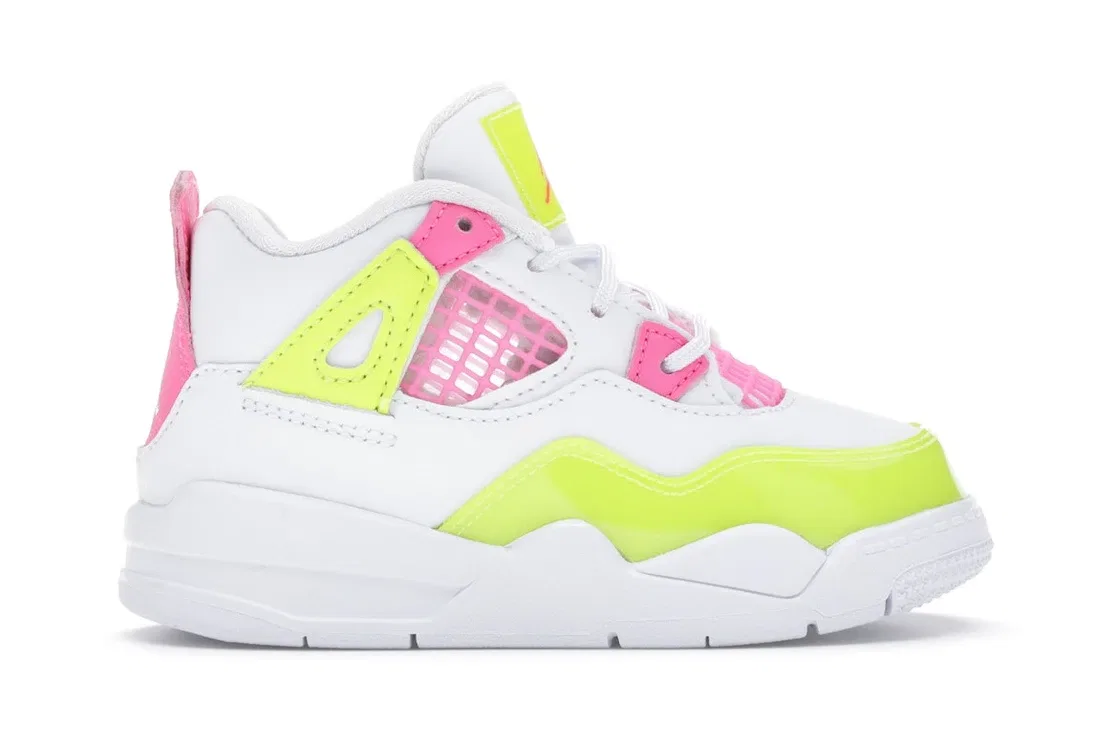 Детские кроссовки с цветными акцентами Jordan 4 Retro, White/Lemon Venom-Pink Blast
