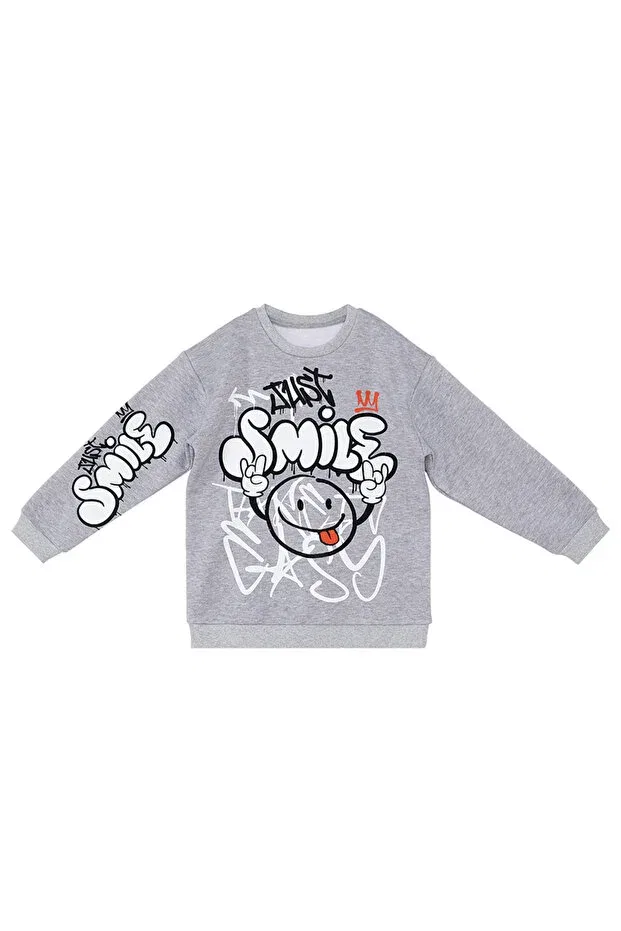 Детские свитшот для мальчиков с принтом Just smile Denokids, Grey — фото 4