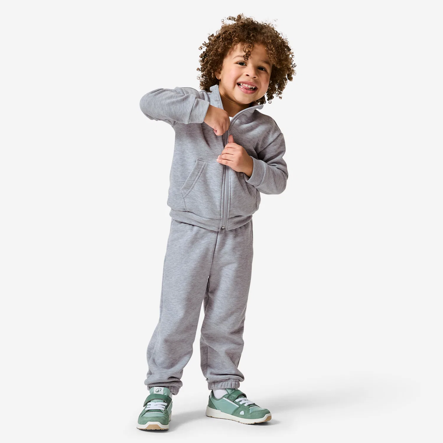 Детский спортивный костюм из французского терри Trainingsanzug Kinder French Terry atmungsaktiv Decathlon, Silbergrau