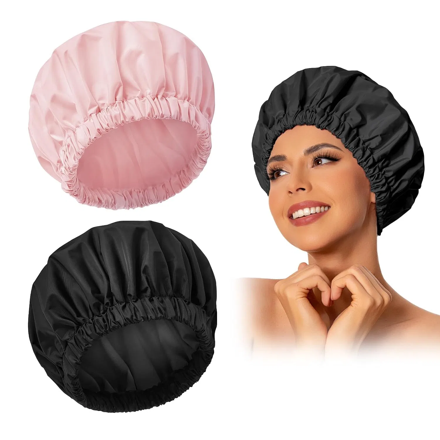 Многоразовая шапочка для душа, Edoneery, набор 2 шт, Pink+Black