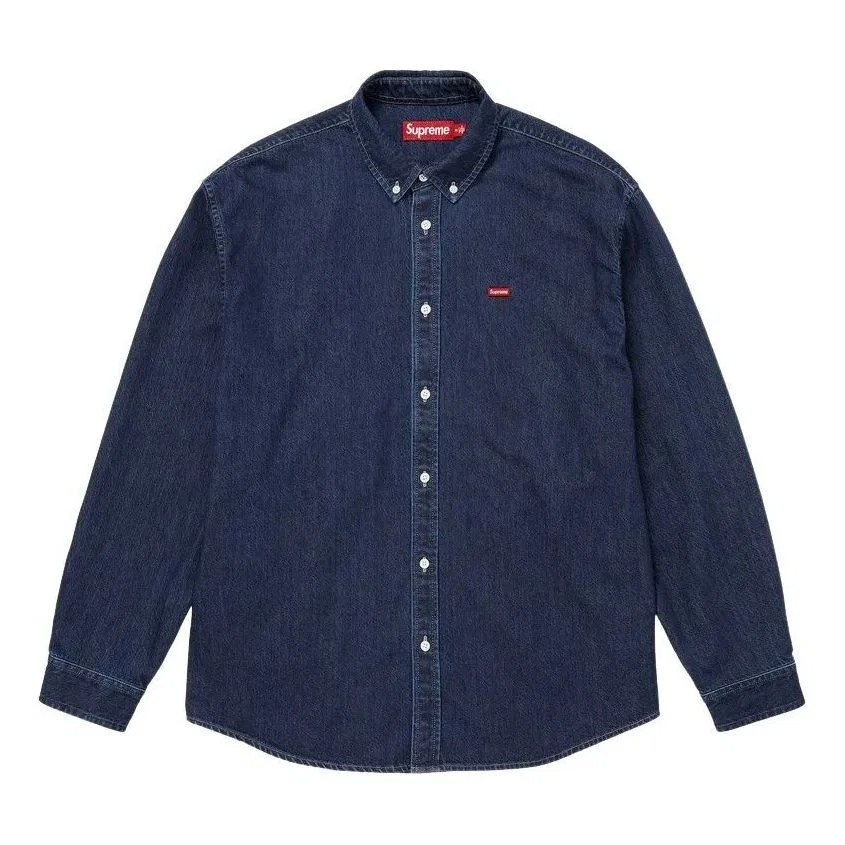 Мужская рубашка из денима с принтом Supreme SS26 Small Box Denim Shirt, темно-синий