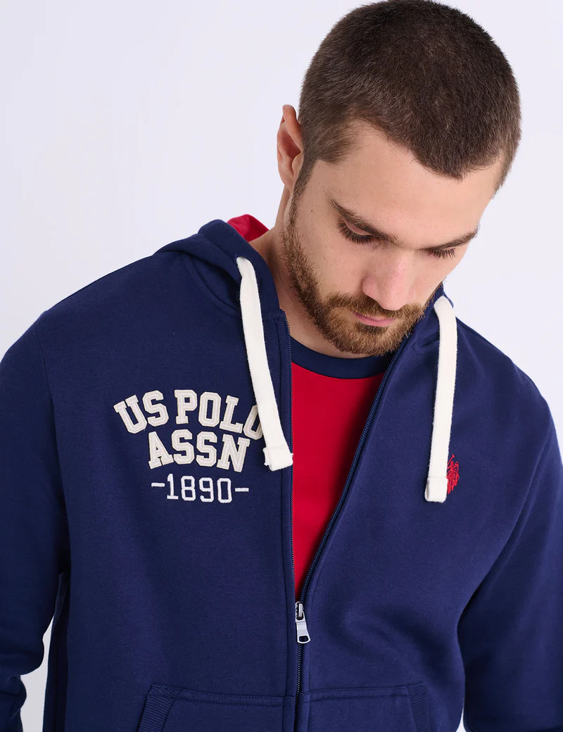 Толстовка U.S. Polo Assn Wordmark Applique Full Zip Fleece, темно-синий — фото 3