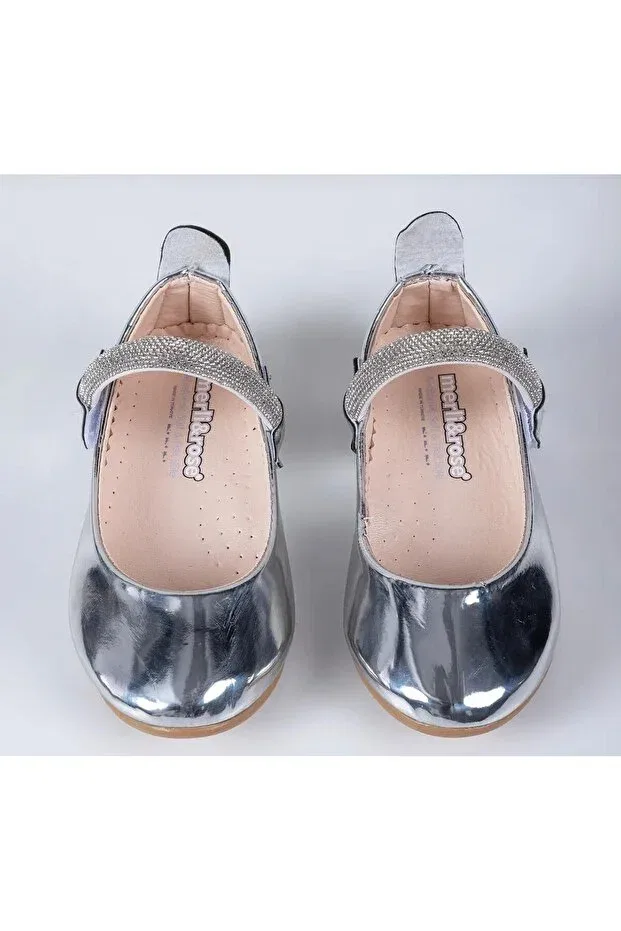 Детские балетки для девочек с принтом Girl'S heart banded silver ballerinas Merli&Rose, Gray — фото 3