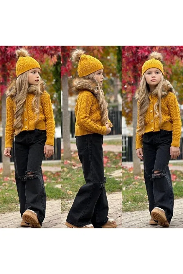 Детский кардиган для девочек с косами Cable Knit Nisaykids, Yellow — фото 4