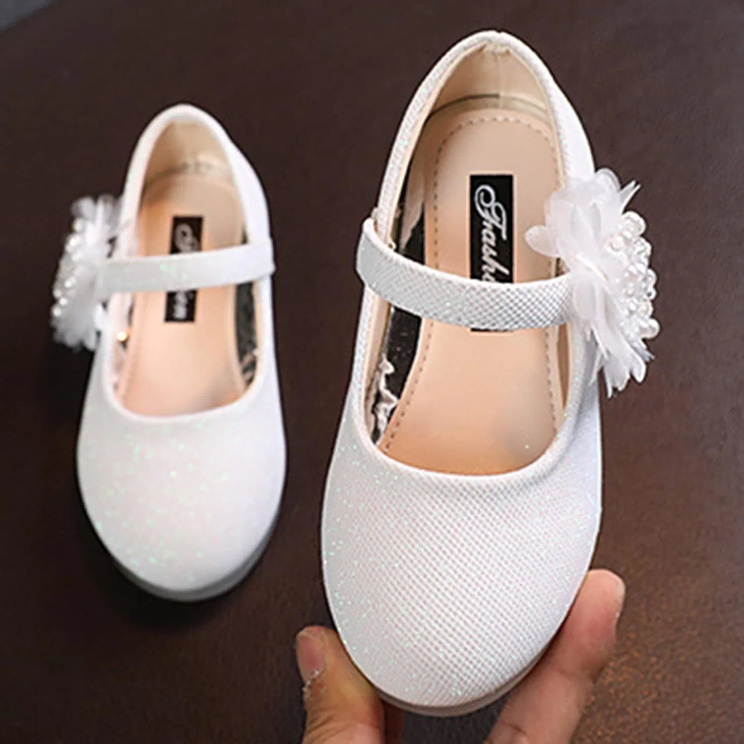Детские балетки для девочек с цветком Mary Jane Flats Pump Strap, White — фото 2