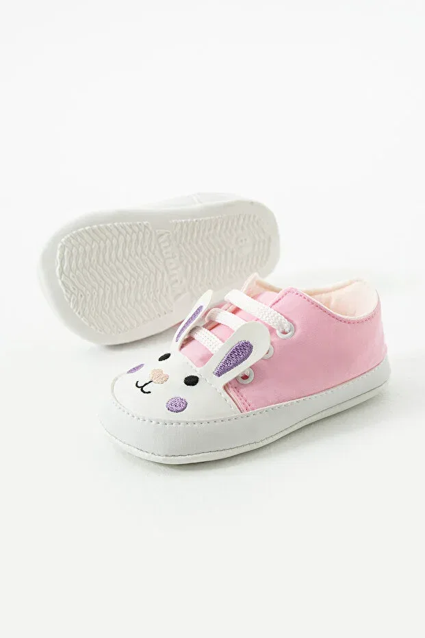 Детские ботинки для девочек с вышивкой First step lace-up rabbit embroidered Yummy Kids, Pink — фото 4