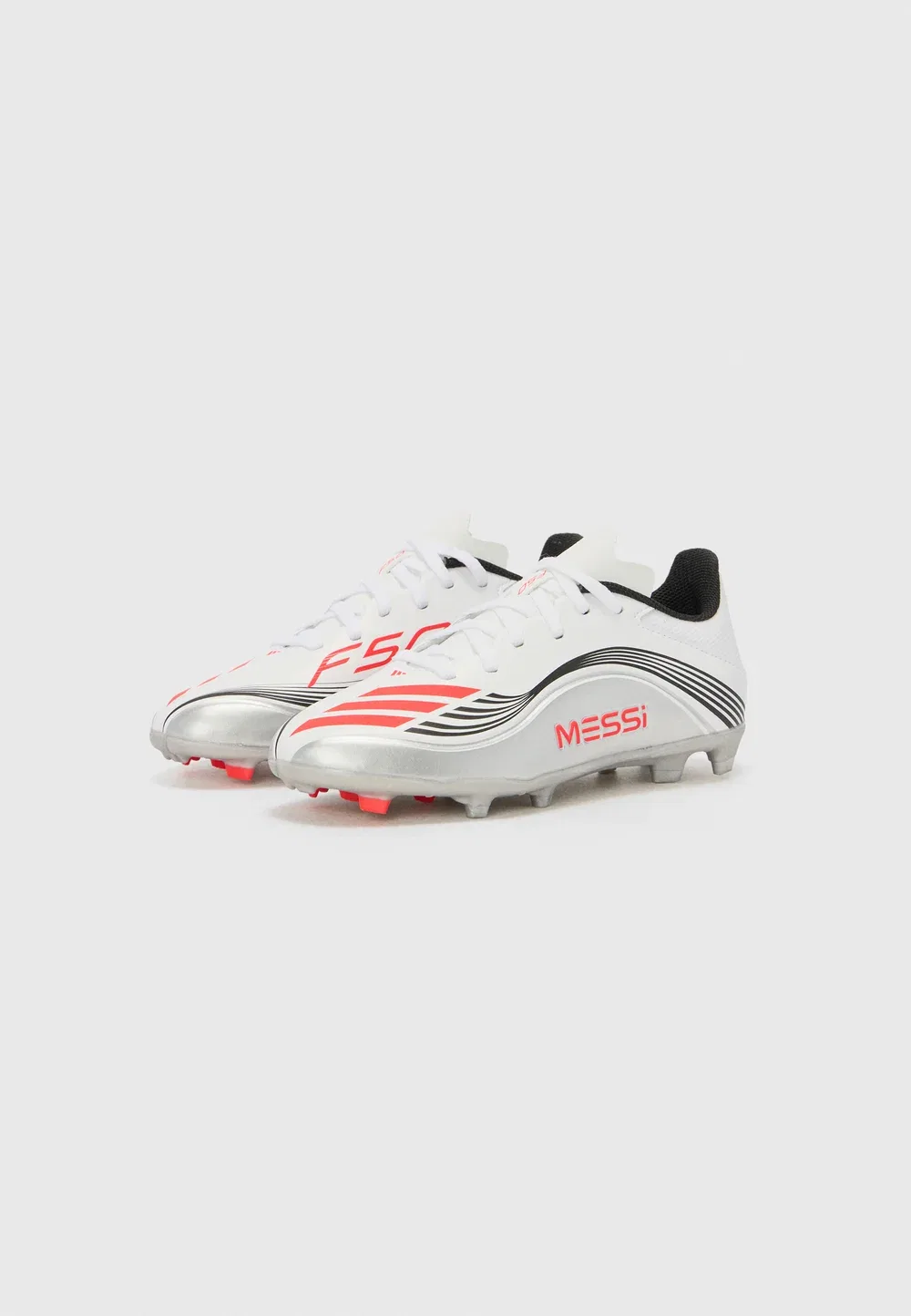 Футбольные бутсы F50 Messi League FG/MG унисекс для твердого грунта Adidas Performance, White/Lucid Red/Silver-Coloured — фото 2