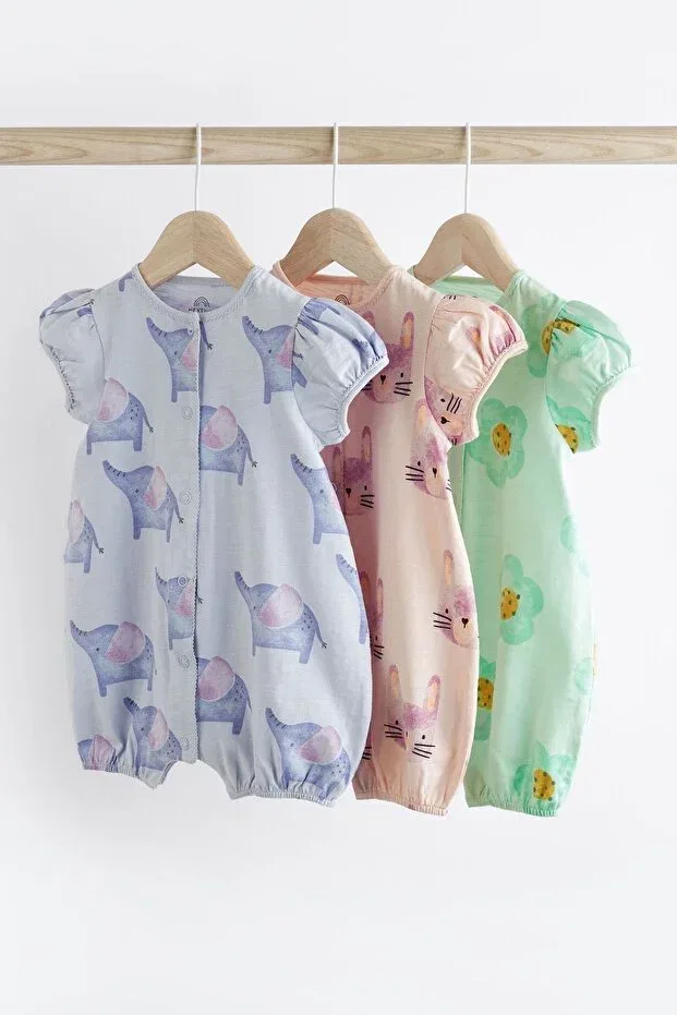 Детский комбинезон-короткий с принтом Running Patterned 3-Piece Silver Layered Romper Set Next Baby, Multicolor