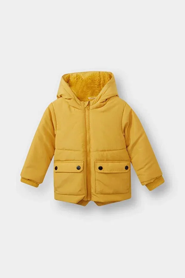 Детское пальто для девочек с капюшоном Defacto, Yellow