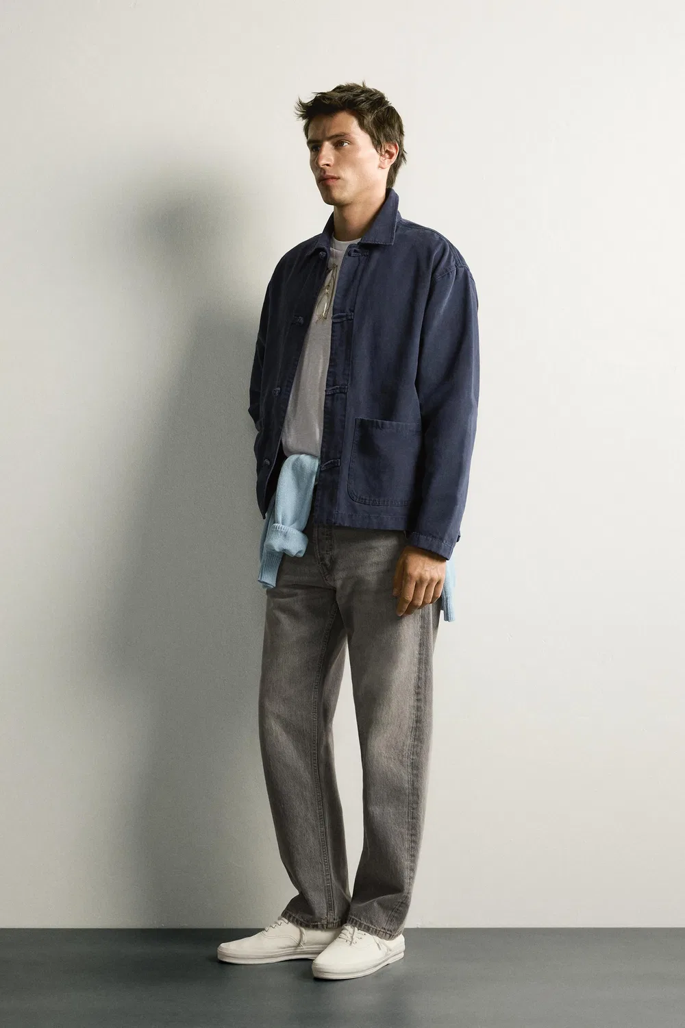 Рубашка-накидка стандартного кроя с застежкой-узлом. ZARA, Navy blue — фото 4