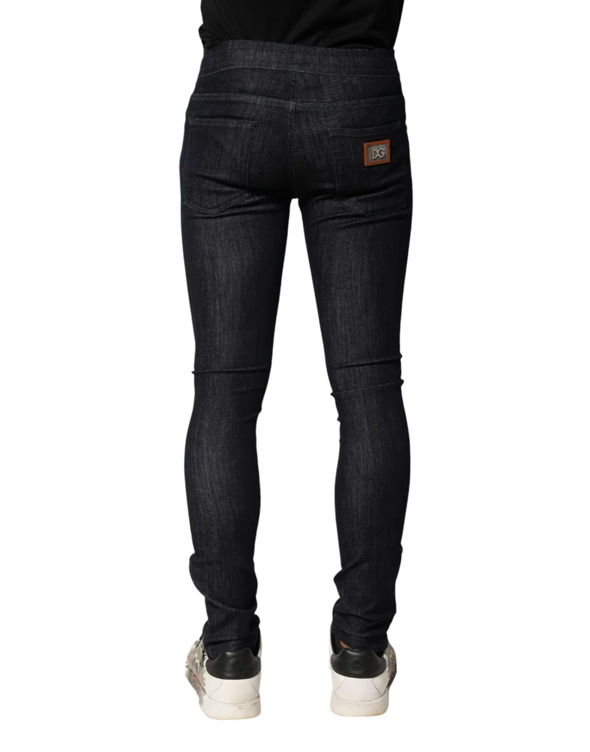 Мужские джинсы скинни с логотипом Black Cotton Stretch Skinny Denim Dolce & Gabbana, черный — фото 4