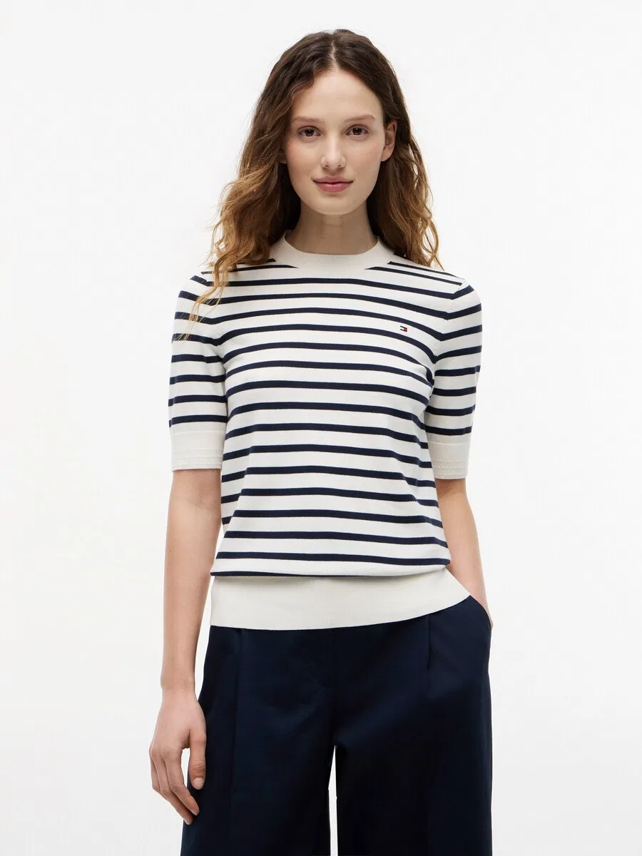 Свитер TOMMY HILFIGER 'Fine Short Sleeve' кремового цвета — фото 2