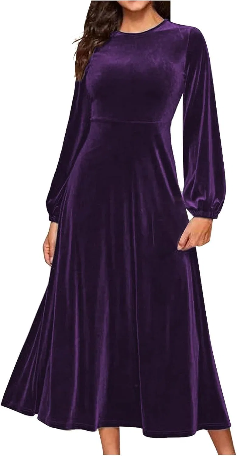 Женское винтажное платье миди из велюра, Purple