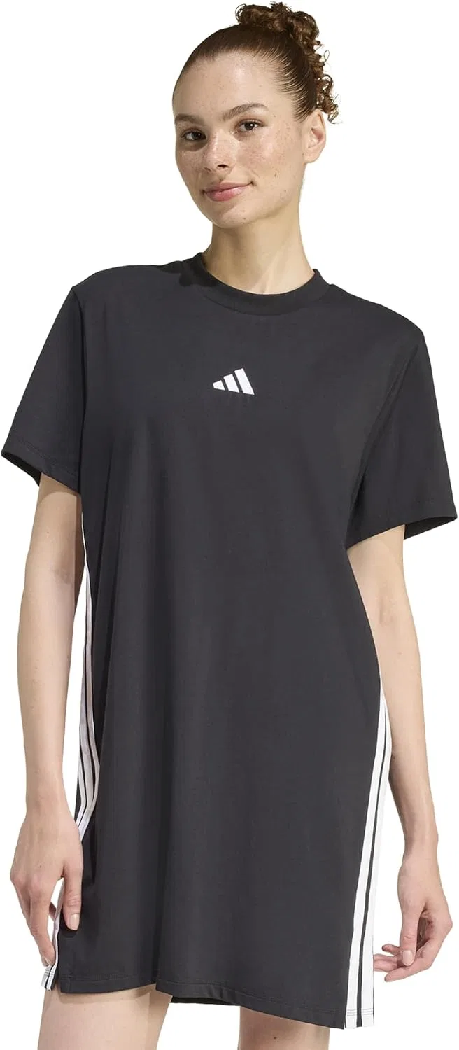 Женское платье-футболка с тремя полосками Essentials adidas, Black/White