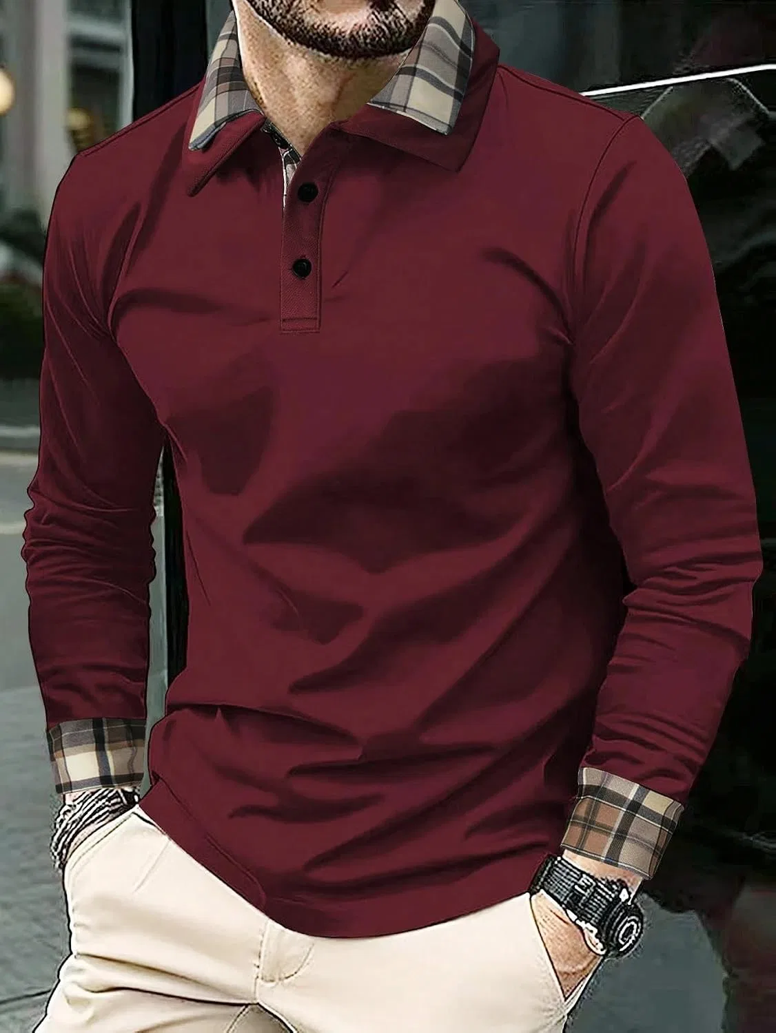 Мужская футболка с длинным рукавом Regular Fit, Burgundy — фото 2