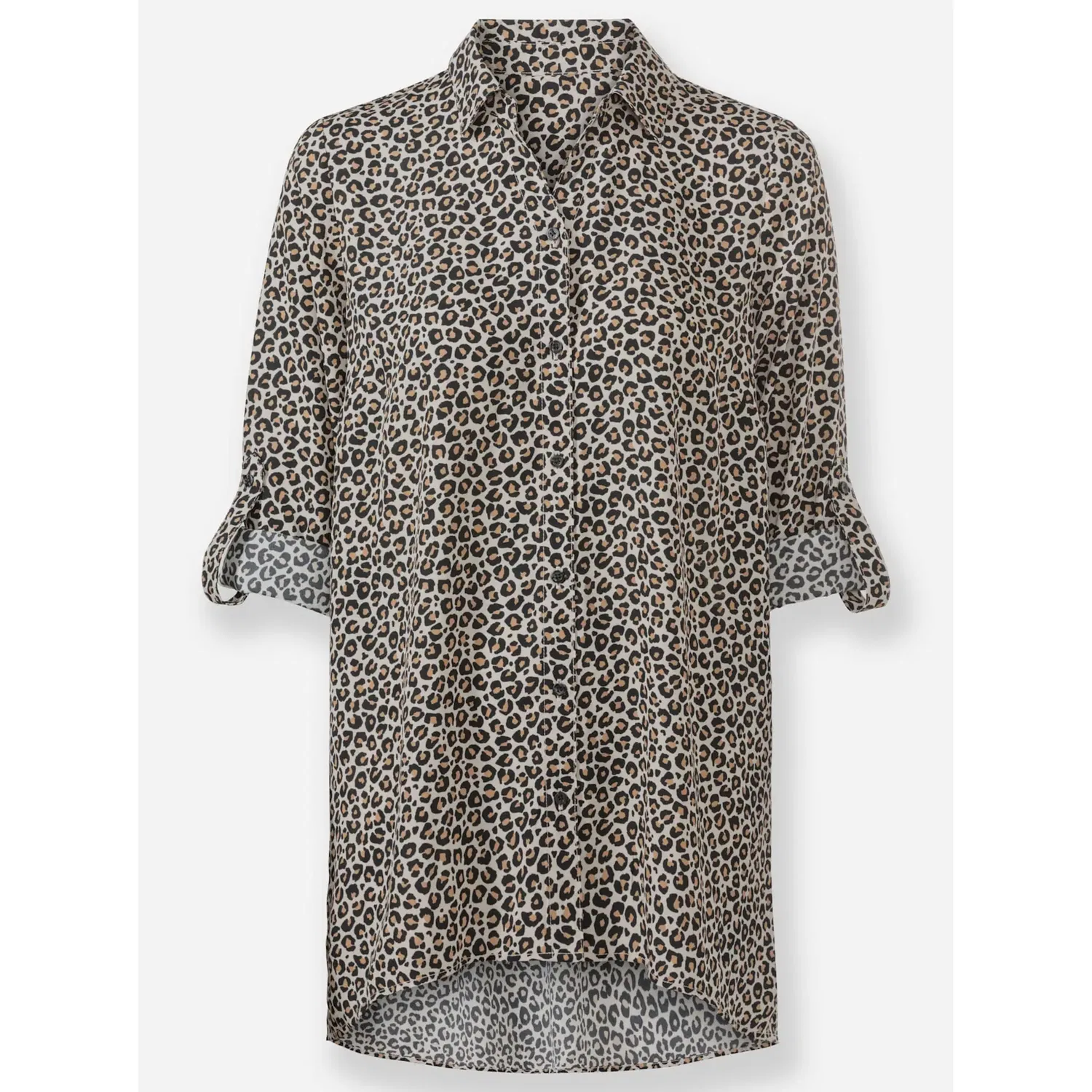 Женская длинная блуза свободного кроя Inspirationen, Black/Camel Print — фото 4